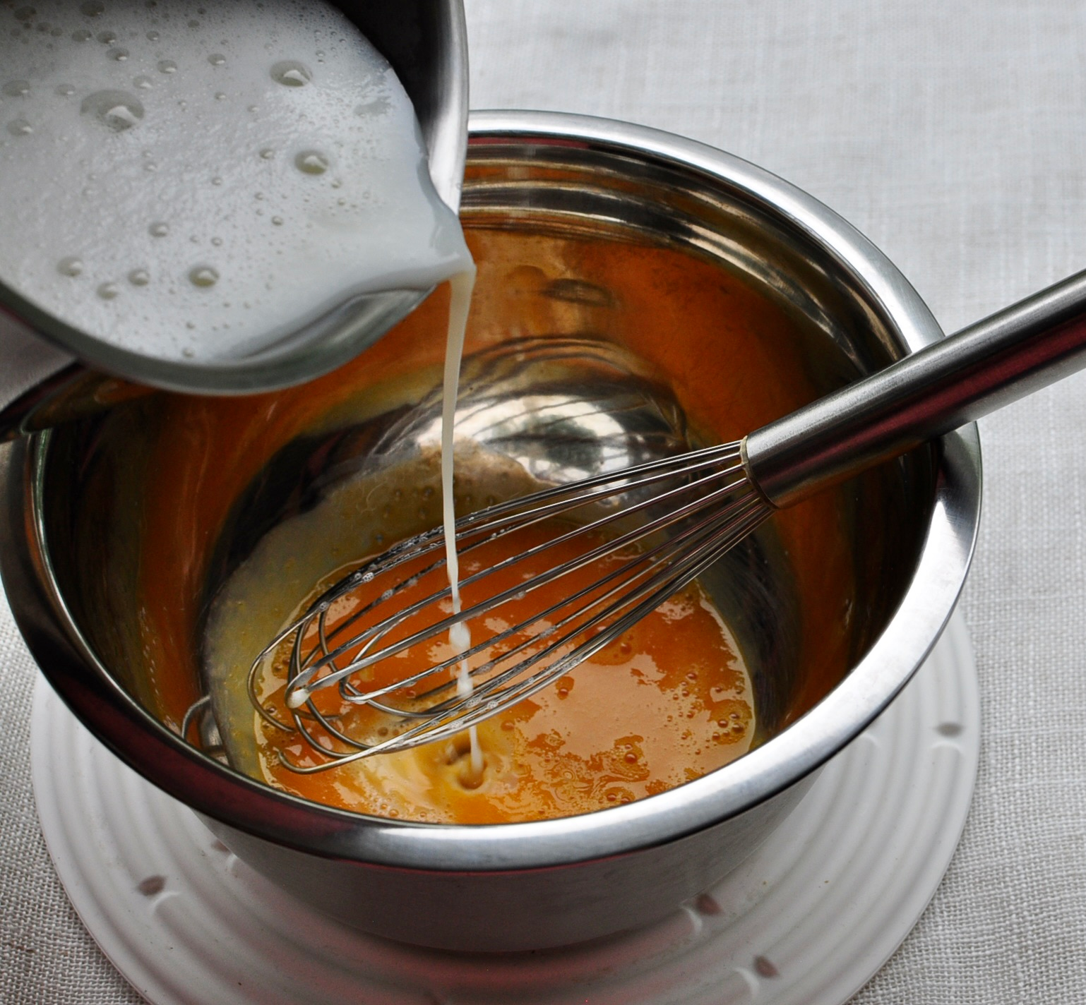 Temper Egg Yolks with Hot Milk for Ice Cream Recipe