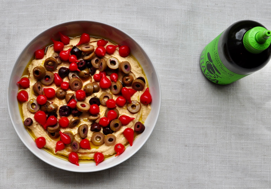 Dress Up Hummus with Sweety Drops and Olives