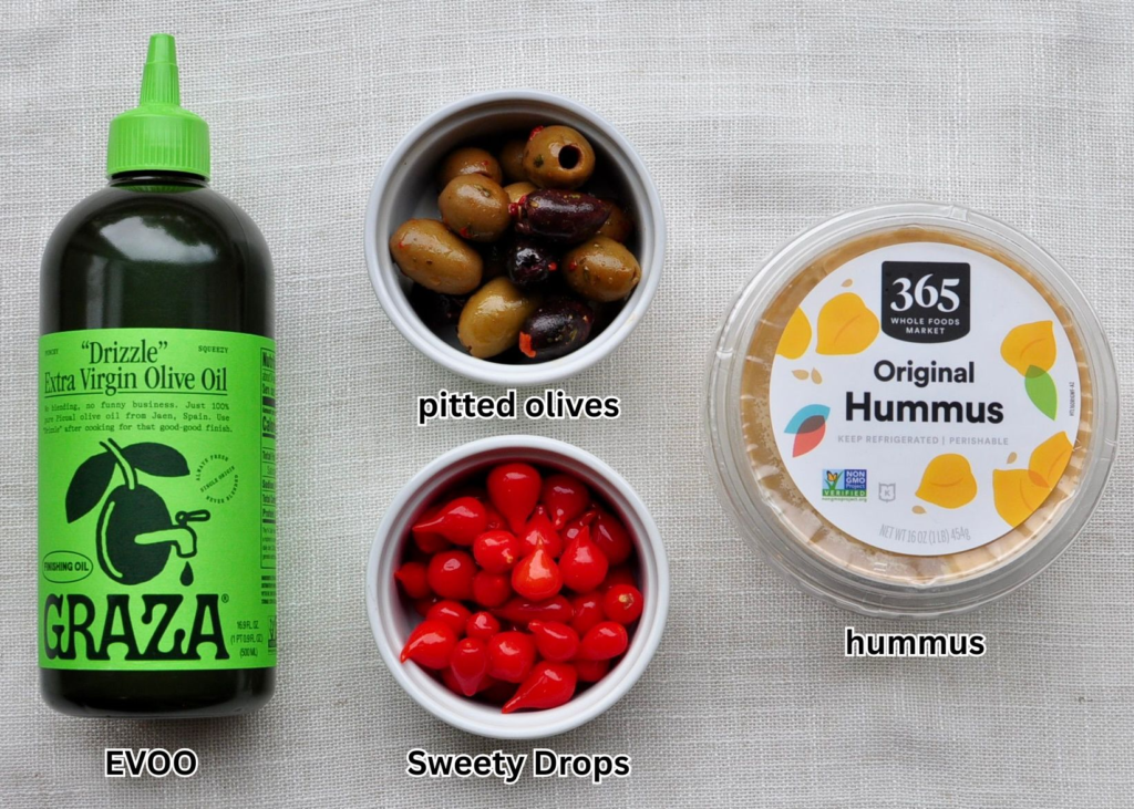 Ingredients for Hummus Dip with Sweety Drops and Olives