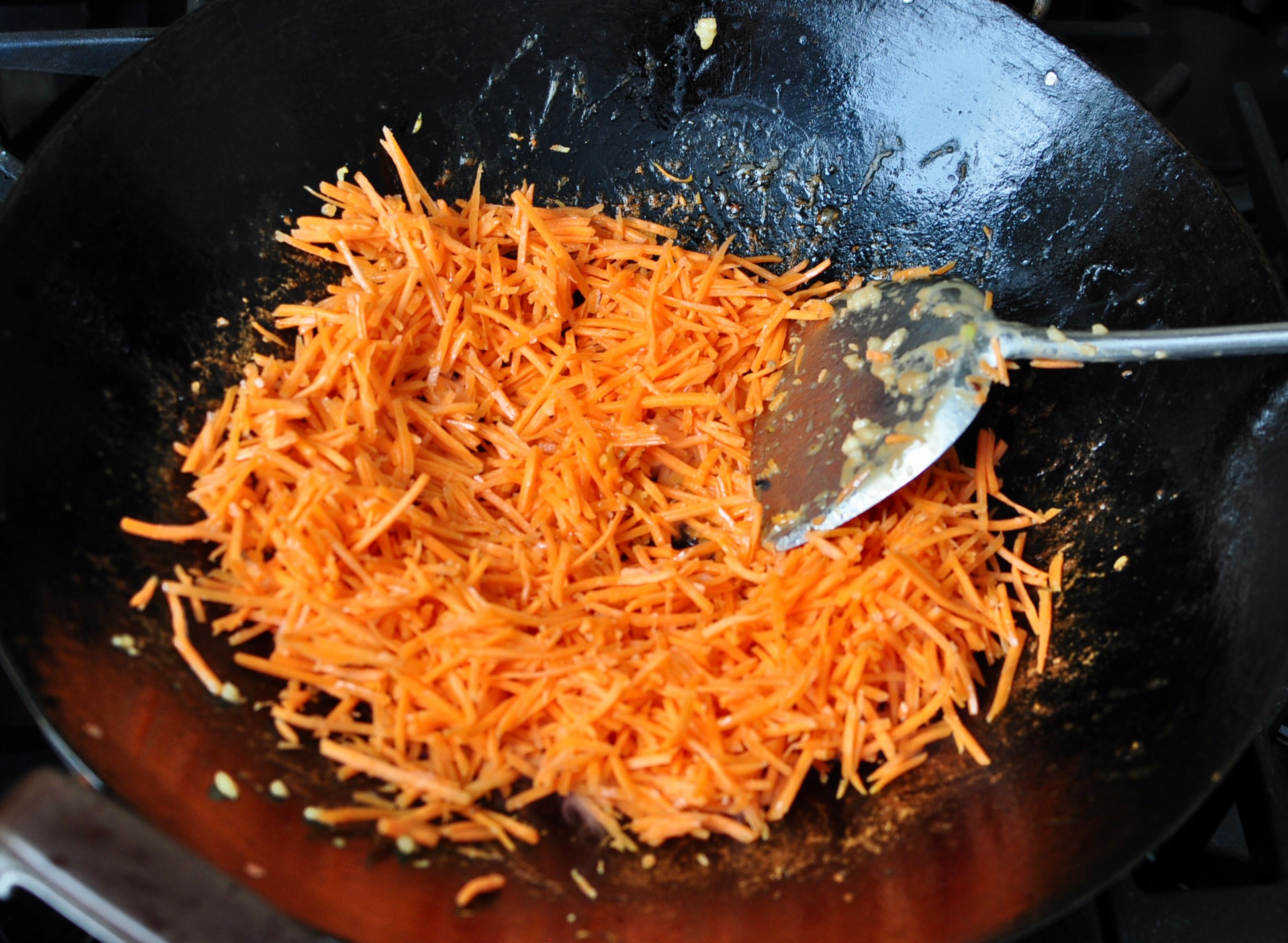 Lo Mein with Shredded Carrots Peppers Napa and Shrimp
