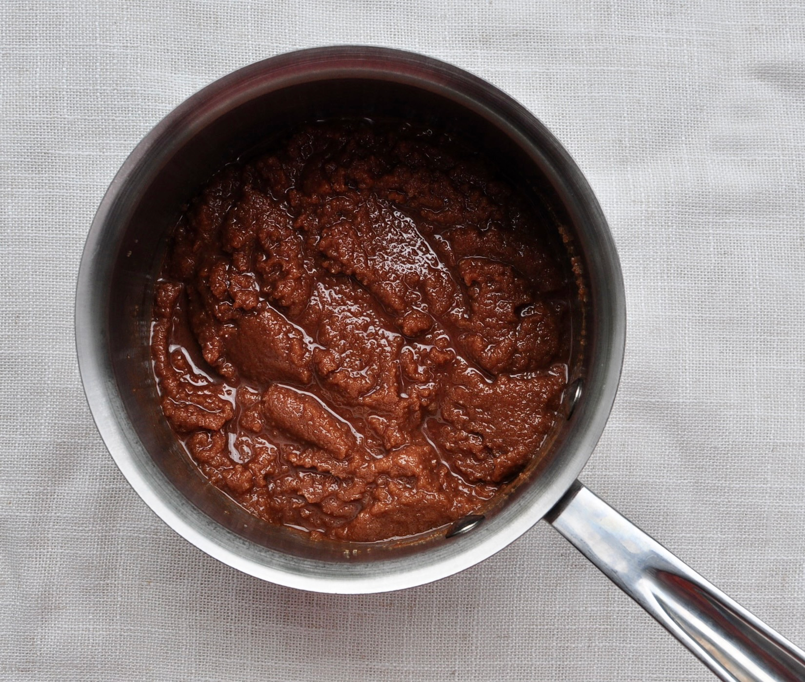 Melted Chocolate Callets Butter and Sugar for Black Cocoa Brownies