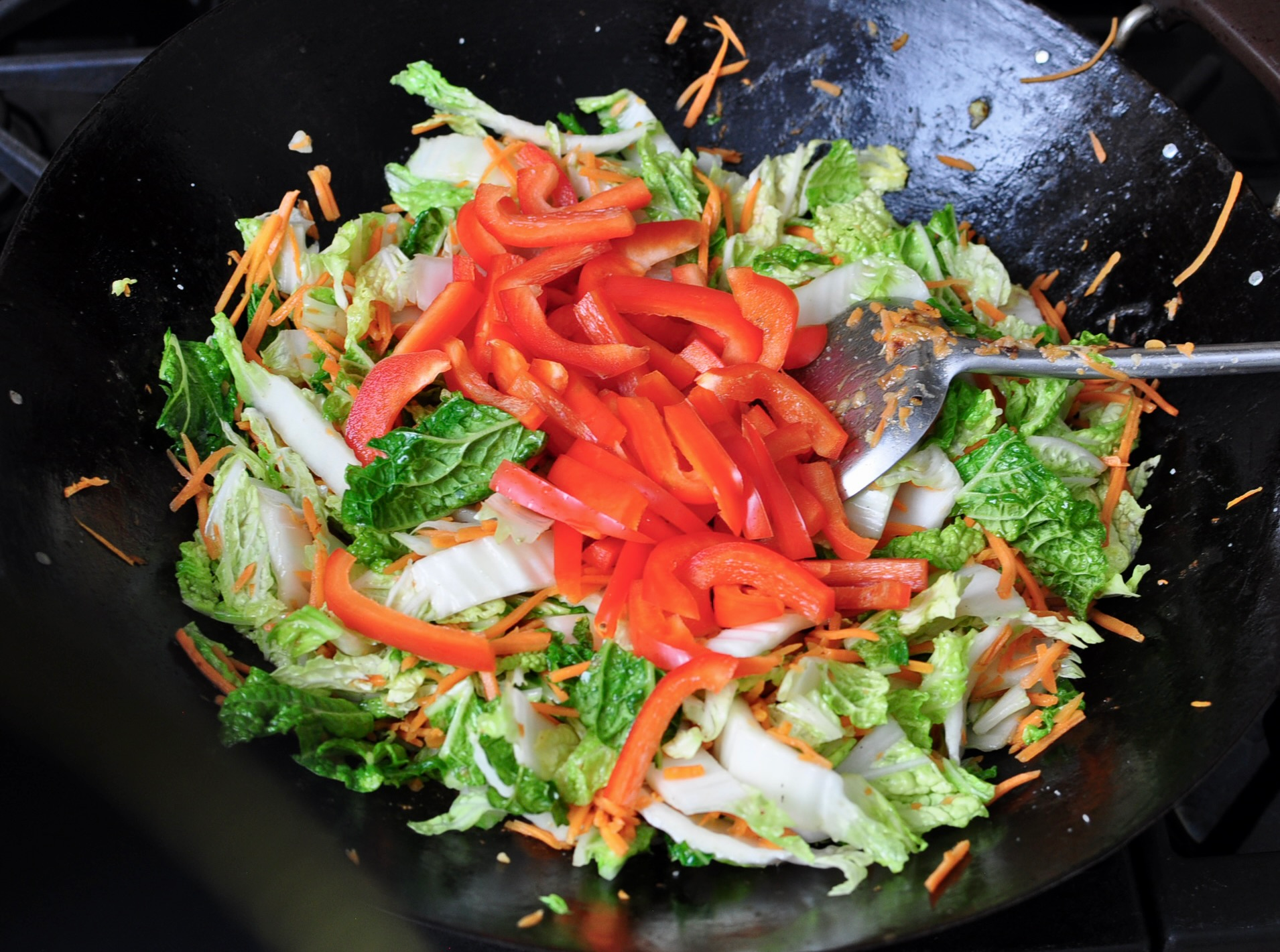 Red Peppers Carrots Napa Cabbage for Homemade Shrimp Lo Mein