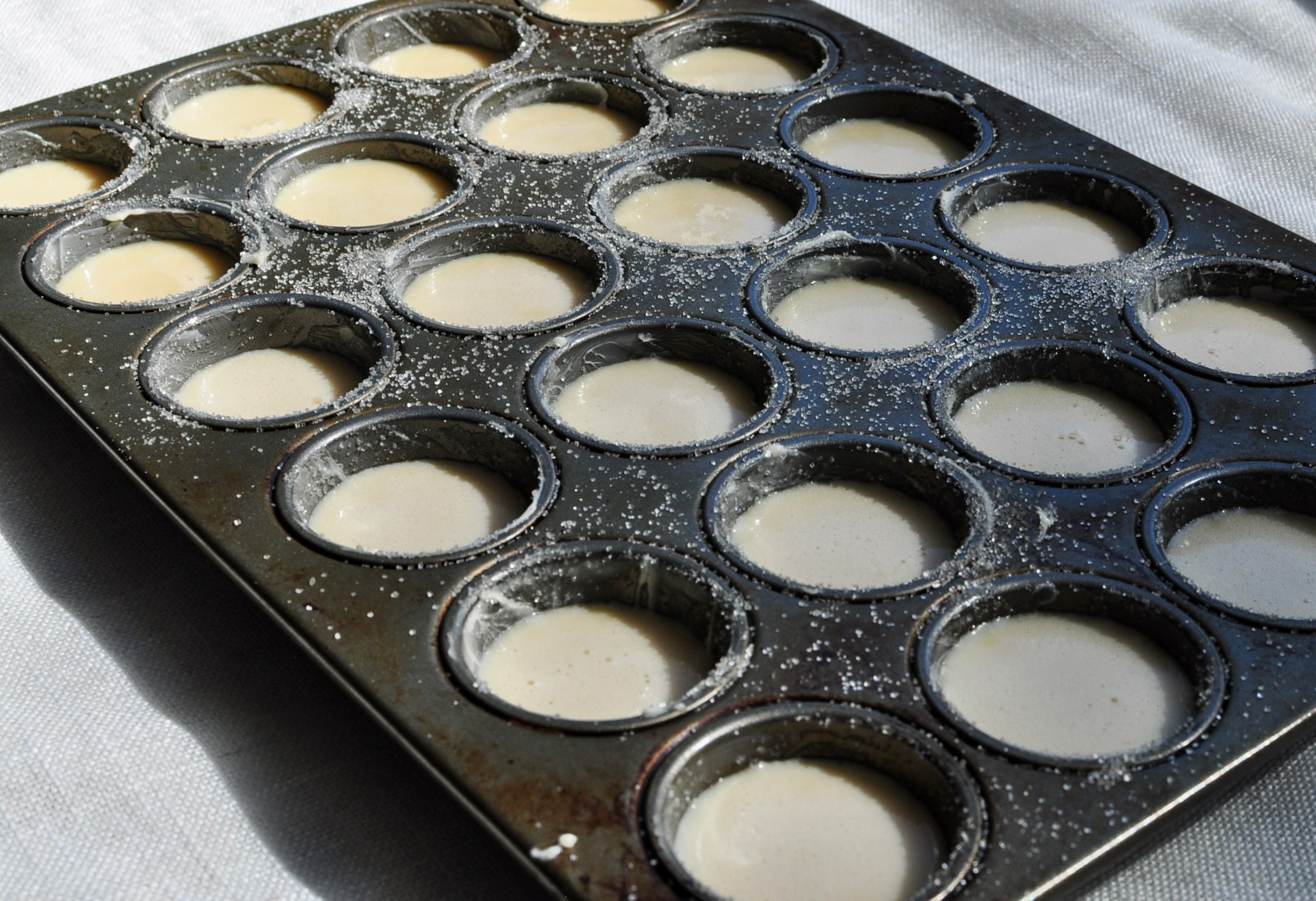Shanghai Butter Mochi Fill Batter in Buttered Mini Muffin Pan