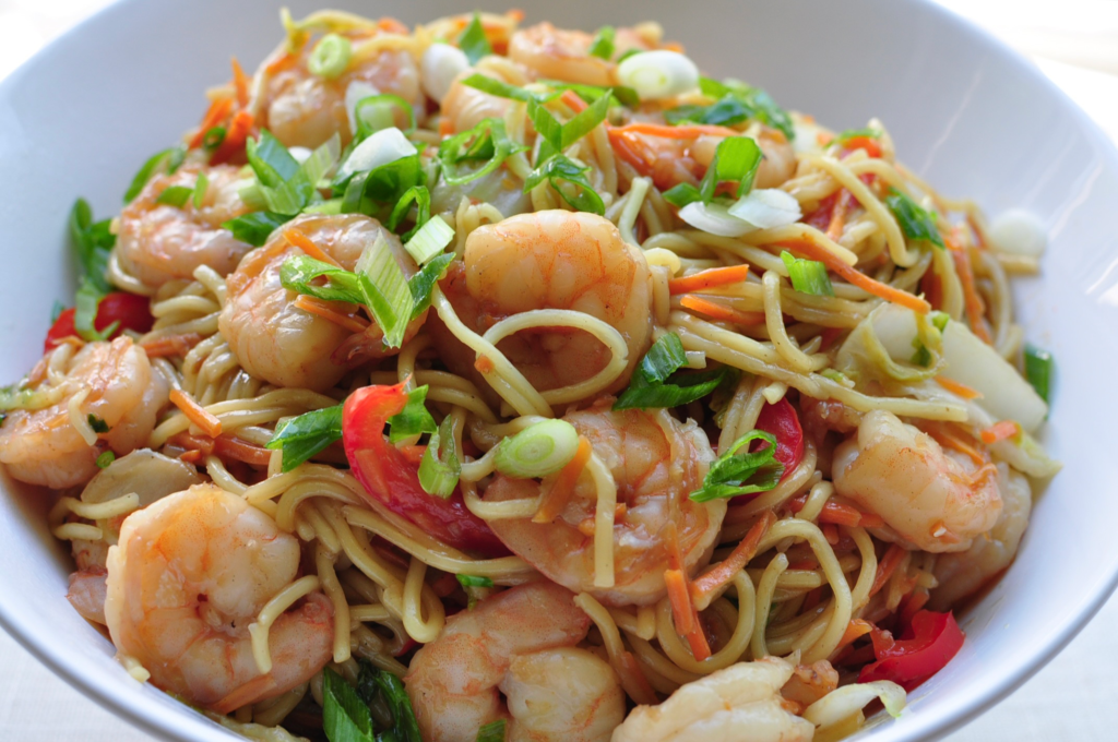 Shrimp Lo Mein with Napa Cabbage Peppers and Carrots Recipe