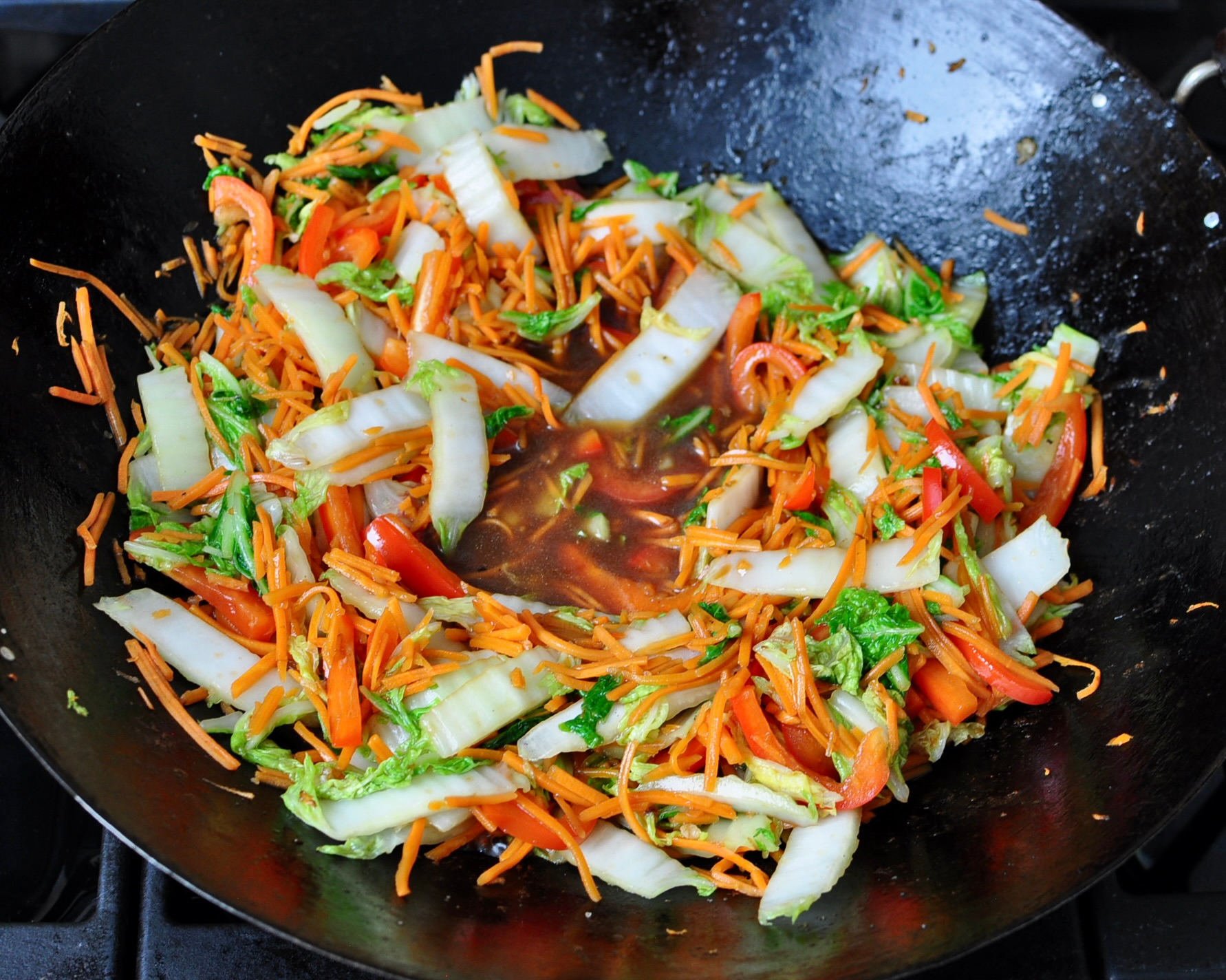 Stir Fry Vegetables in Brown Sauce for Shrimp Lo Mein Recipe