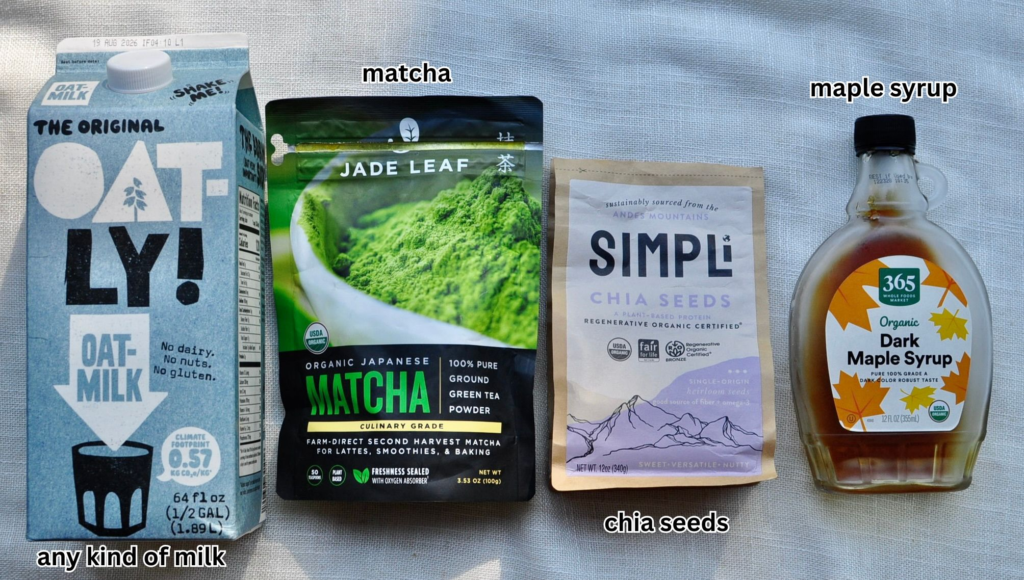 Ingredients for Matcha Chia Seed Pudding Recipe